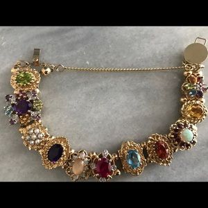 14 k gold multi gem stone slide bracelet